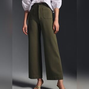 Anthropologie Khaki Wide-Leg Trousers